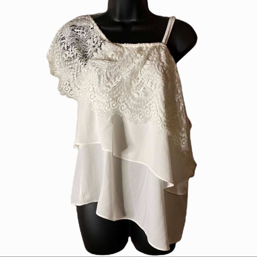 Thalia Sodi White Lace One Shoulder Blouse